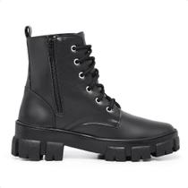 Bota Tratorada Feminina Preta Cano Curto Casual Zíper Sola Plataforma Confortável Bota Tratorada Feminina Preta Cano Curto Casual Zíper Sola Plataforma Confortável