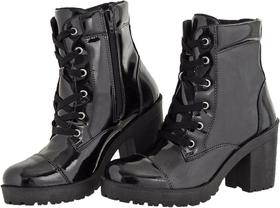 Bota Tratorada Feminino Salto Alto Ziper Preta Verniz 1701
