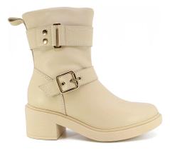 Bota Usaflex Feminina Cano Médio Couro Fivelas Ziper Aj1502 Bota Usaflex Feminina Cano Médio Couro Fivelas Ziper Aj1502