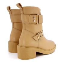 Bota Usaflex Feminina Cano Médio Couro Fivelas Ziper Aj1502