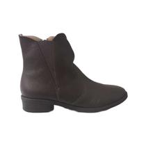 Bota Usaflex Salto Bloco Couro Elastico Feminino - Pinhao - Bota Usaflex Salto Bloco Couro Elastico Feminino - Pinhao -