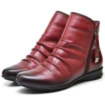 Bota Vermelha Feminino De Couro Sola Baixa Moda Casual Versátil Elegante Confortável Dia a Dia Bota Vermelha Feminino De Couro Sola Baixa Moda Casual Versátil Elegante Confortável Dia a Dia
