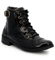 Bota Verniz Preto Feminina Cano Curto Confortável Tendência Inverno 23