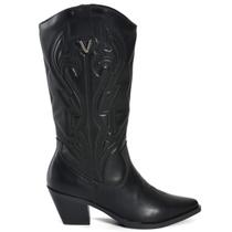 Bota Via Marte Western Cano Alto 257-009 Feminina Preto - Bota Via Marte Western Cano Alto 257-009 Feminina Preto -