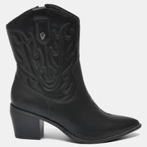 Bota Via Marte Western Cano Baixo 054-014 Feminina Preto - Bota Via Marte Western Cano Baixo 054-014 Feminina Preto -