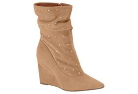 Bota Vizzano Cano Curto slouchy Strass Salto Anabela Alto