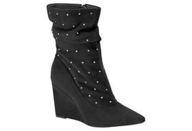 Bota Vizzano Cano Curto slouchy Strass Salto Anabela Alto