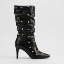 Bota Vizzano Cano Médio Com Rebites Preta