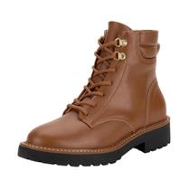 Bota Vizzano Coturno Tratorado Cadarço Feminino Salto Bloco Alto Grosso Conforto Baixo Casual Sola Fivela Amarrar Fashion Estiloso Original