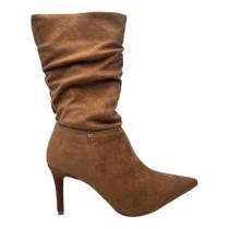 Bota Vizzano Feminina Camurca Camel Drapeado Cano Médio Salto Bico Fino 3112.101 - Bota Vizzano Feminina Camurca Camel Drapeado Cano Médio Salto Bico Fino 3112.101 -