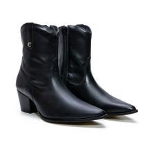Bota Western Cano Medio em Couro Preto Feminina