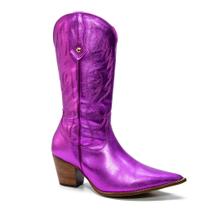 Bota Western Cano Medio em Couro Preto Feminina