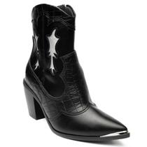Bota Western Cano Médio Vizzano Feminina - Preto e Prata Bota Western Cano Médio Vizzano Feminina - Preto e Prata