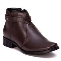 Bota Western Couro Feminina Forro Couro Cano Curto Salto Bloco Baixo Casual Conforto Macia