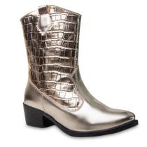 Bota Western Couro Feminina Modelo Marcante Moda Country Bico Fino Salto Grosso e Baixo