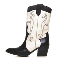 Bota western em couro preto/off white feminina