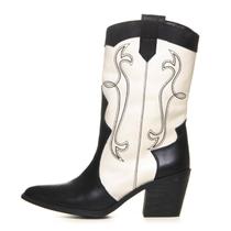 Bota western em couro preto/off white feminina