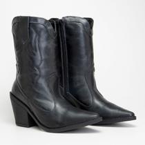 Bota Western em Couro Texana Cano Médio Moda Feminina Outono Inverno 2023