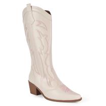 Bota Western Feminina Cano Alto Bordada Texana Bico Fino Quadrado Country Munita