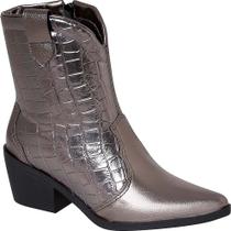 Bota Western Feminina Metalizada Texana Prateada Country