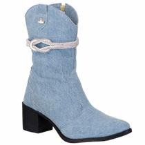 Bota Western Jeans Texana Country Strass