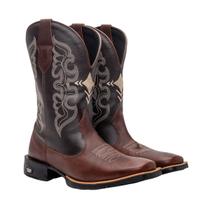Bota Western Masculina Bico Quadrado em Couro Texas Gold Cruzeta Café Bota Western Masculina Bico Quadrado em Couro Texas Gold Cruzeta Café