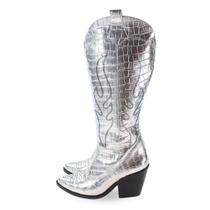 Bota Western Paola Cano Alto Bordada Metalizada Prata
