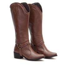 Bota Western Texana Feminino Moda Country 2 em 1 Detalhe Tira Argola Salto Baixo Confortável