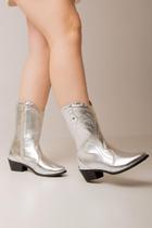Bota Western Texana Salto Bloco Com Ziper Metalizada Prata
