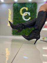 Bota Windes Glitter Preto Cano Alto Salto Fino Bota Windes Glitter Preto Cano Alto Salto Fino
