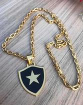 Botafogo - Corrente Malha Cadeado e Pingente Estrela Solitária Banhados a Ouro 18k Botafogo - Corrente Malha Cadeado e Pingente Estrela Solitária Banhados a Ouro 18k