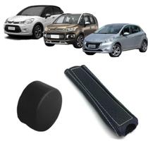 Botão Acionamento Alavancae Capa em Couro para Freio de mão Peugeot 208 e Citroen C3 e Aircross Botão Acionamento Alavancae Capa em Couro para Freio de mão Peugeot 208 e Citroen C3 e Aircross