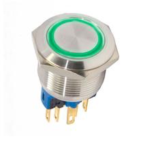 Botão Antivandalismo Iluminado 22mm 12VCA Momentâneo Luz Verde Metaltex