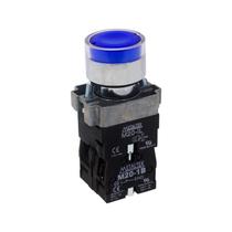Botão de Impulsão Iluminado 22mm 1NA+1NF M20IGR-BL7-1C Azul Metaltex