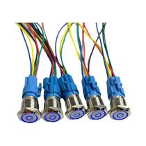 Botão De Pressão Metálico À Prova d'Água 12V, Pacote Com 5, 16mm 19mm 22mm, Com Luz LED E Conector