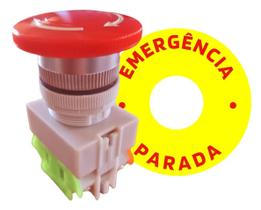 Botão Emergência 22mm Na/nf Gira Destrava Cogumelo C/ Etique Botão Emergência 22mm Na/nf Gira Destrava Cogumelo C/ Etique