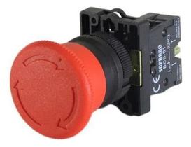 Botão emergência plástico com trava soprano - vermelho - destrava girando Botão emergência plástico com trava soprano - vermelho - destrava girando
