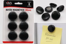 Botao magnetico 30mm preto yins com 6 unidades