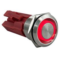 Botão Náutico Momentâneo Off Inox LED Vermelho 19mm 12-24v
