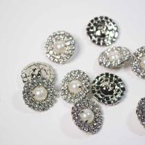Botão Pérola Strass Contorno Duplo 20mm