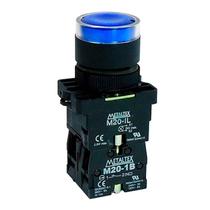 Botão Pulsador Iluminado Azul 24V 1NA+1NF P20IGR-BL7-1C- METALTEX Botão Pulsador Iluminado Azul 24V 1NA+1NF P20IGR-BL7-1C- METALTEX