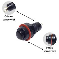 Botão Pulsador Interruptor Sem trava DS-213 PT 12V 50 Botões