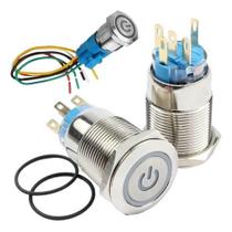 Botão Start Universal 16mm Inox Led 110 e 220v Com Trava Verde