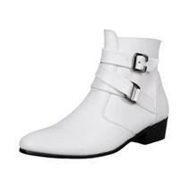Botas Chelsea Luxuosas Brancas E Pretas Para Homens, Bico Fino, Salto Alto, Estilo Britânico Botas Chelsea Luxuosas Brancas E Pretas Para Homens, Bico Fino, Salto Alto, Estilo Britânico