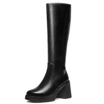 Botas Choiran, pretas, até o joelho, plataforma, largura, couro de novilho, femininas Botas Choiran, pretas, até o joelho, plataforma, largura, couro de novilho, femininas