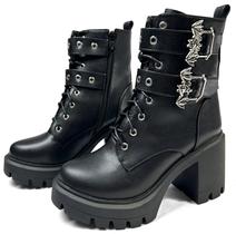 Botas combat com plataforma MEOTINA, salto de 9 cm, pretas, com zíper