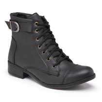 Botas Coturno Feminina Preto De Fivela Bico Fino