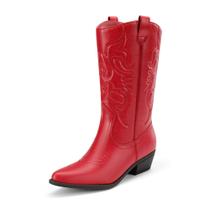 Botas Cowboy DREAM PAIRS para Mujer, estilo Pull On, media caña, color rojo