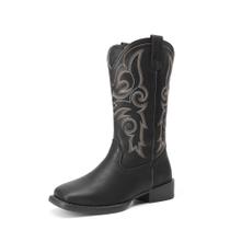 Botas Cowboy Femininas DREAM PAIRS Cano Médio Bico Quadrado Preto
