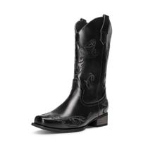 Botas Cowboy Femininas DREAM PAIRS com Bico Quadrado e Bordado Preto